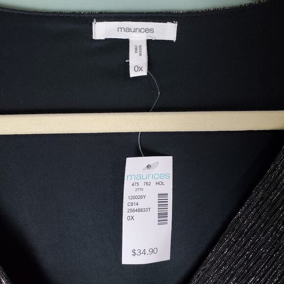 Maurices Women's Shimmer V-Neck Wrap Peplum Sheer Blouse Size 0X - Picture 3 of 7